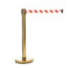 Fita retrátil para sinalização pedestal organizador de fila dourado com fita retrátil zebrada Multfluxo